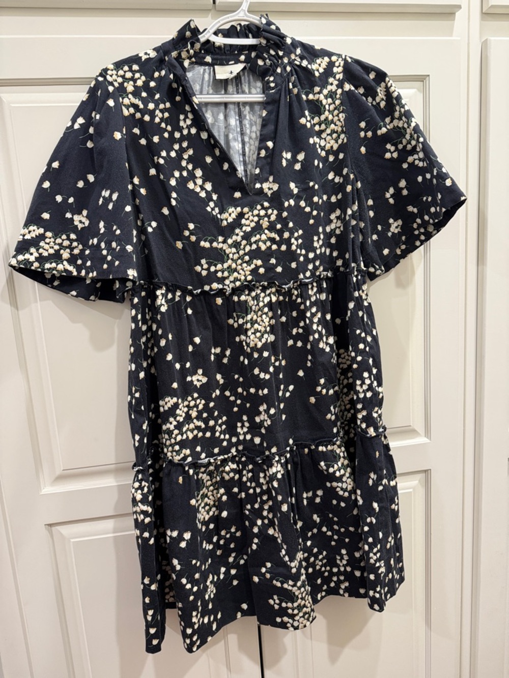 Tuckernuck Black Mini Dress with Cream Floral Dot Print